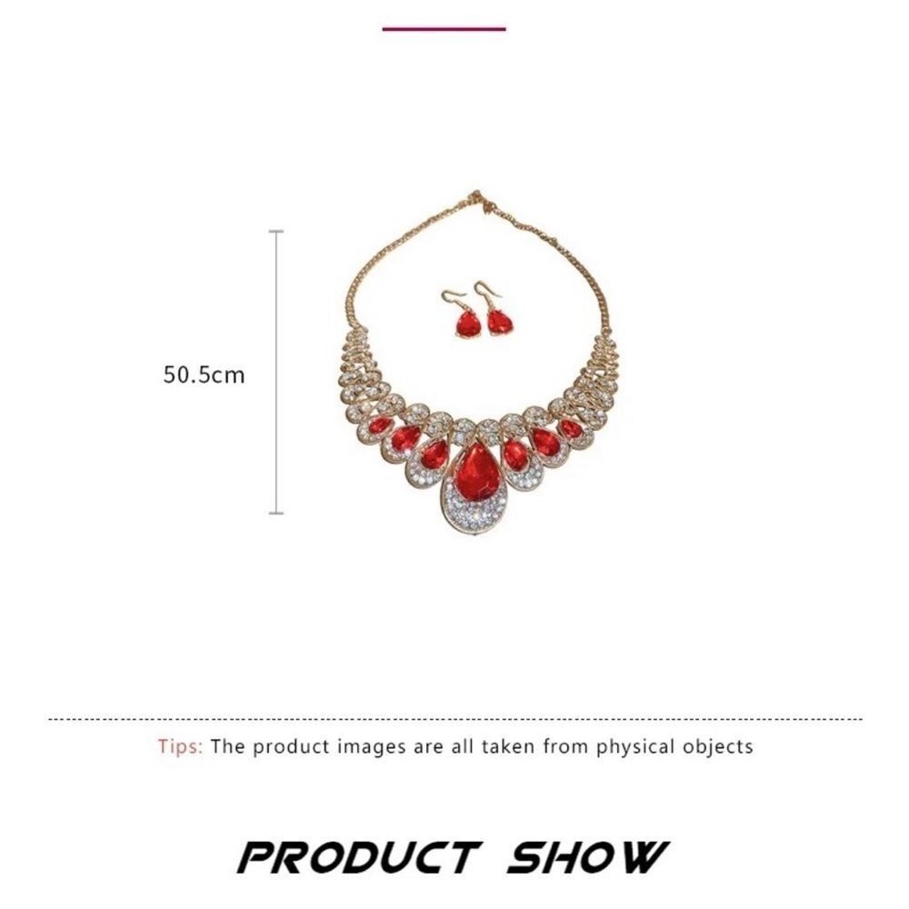 Private Label Gold-Tone Necklace and Earring Set with Red Teardrop Crystals NEW - Picture 3 of 8